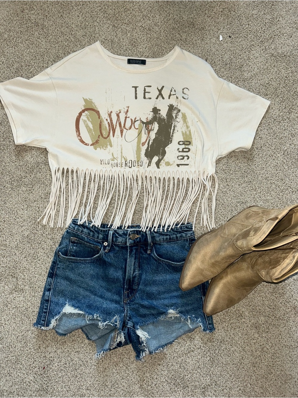 NEW Rodeo He’s Choosing Texas Fringe Crop Top State Fair Sz M